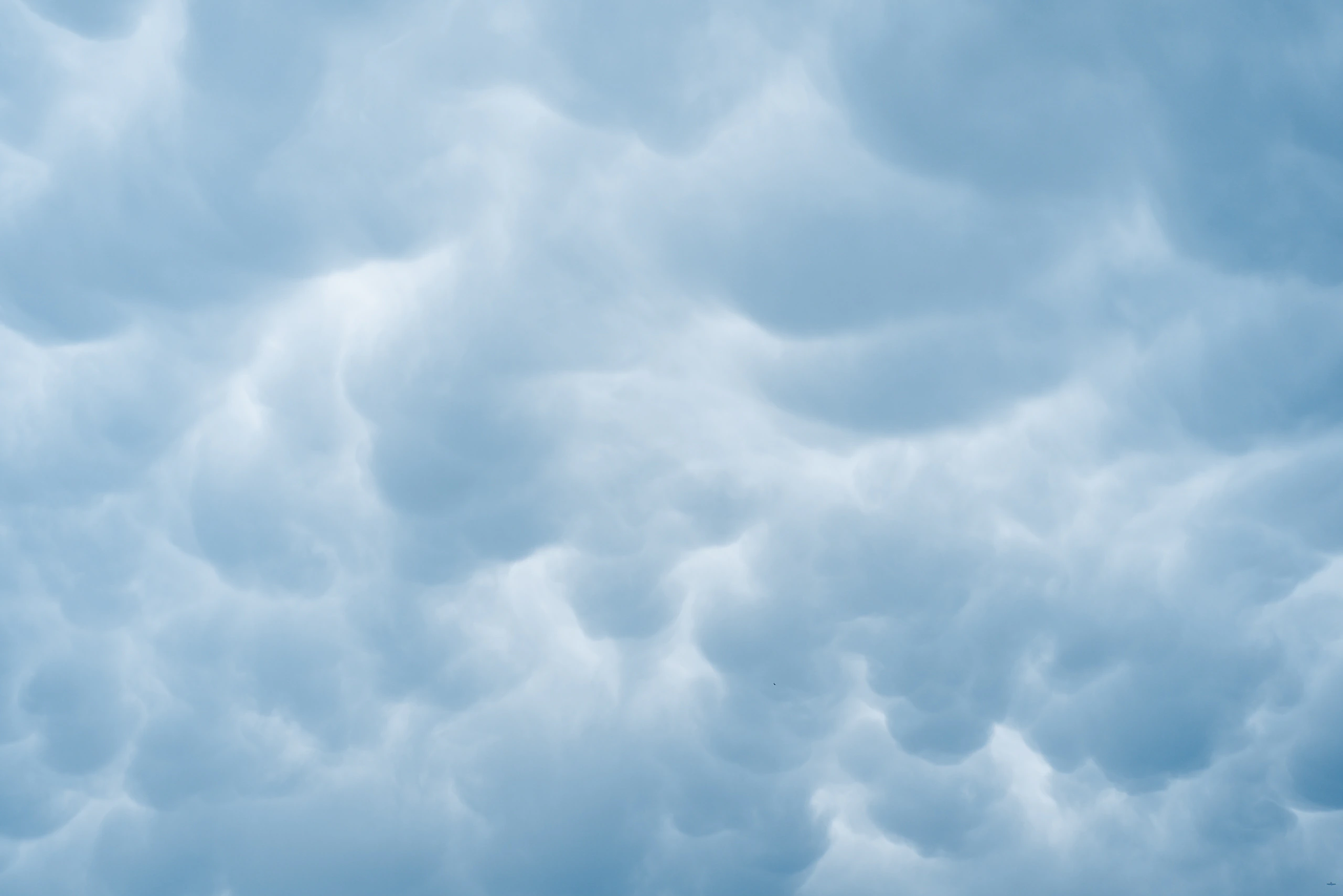 Rounded mammatus cloud forms in pale blue light